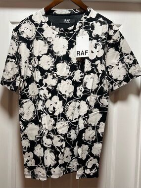 RAF SIMONS Black & White Floral Print T-Shirt NWT